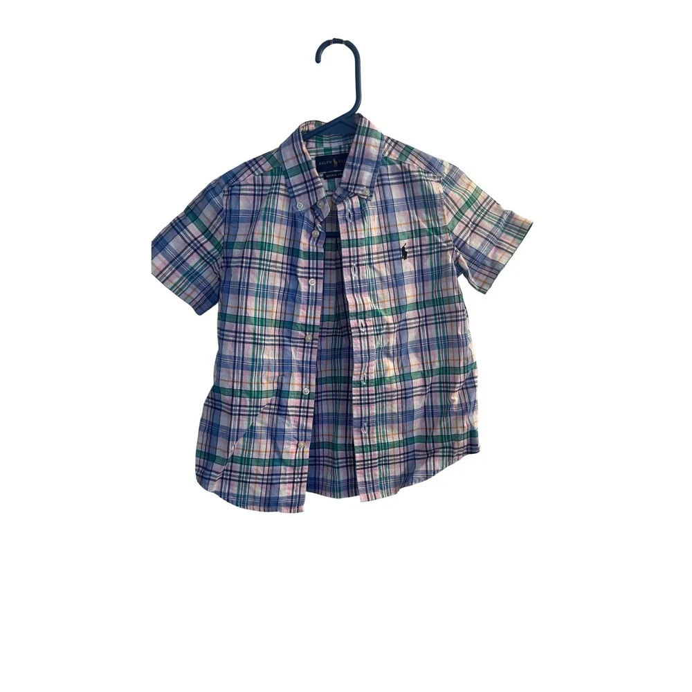 Ralph Lauren Shirt Kids 5 Plaid Short Sleeve Button Down Collared‎